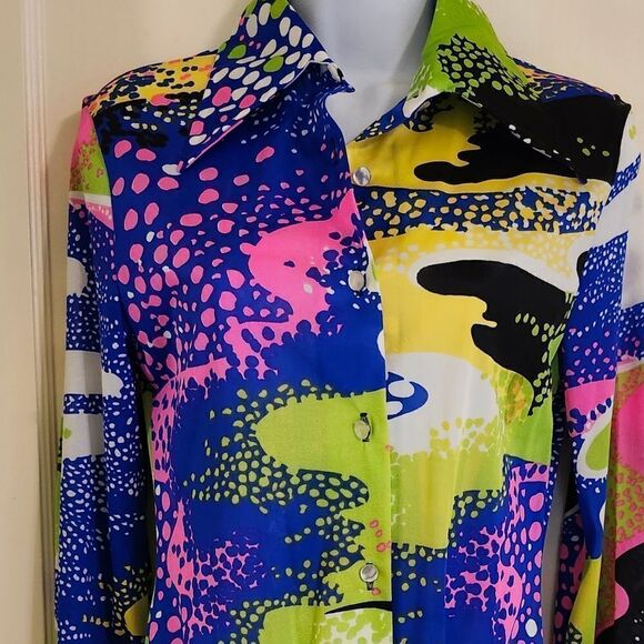 Vtg. Mint '60's Lady Lynne Abstract Mod Print Bodysuit Sz.Small with Union Label - Picture 2 of 6